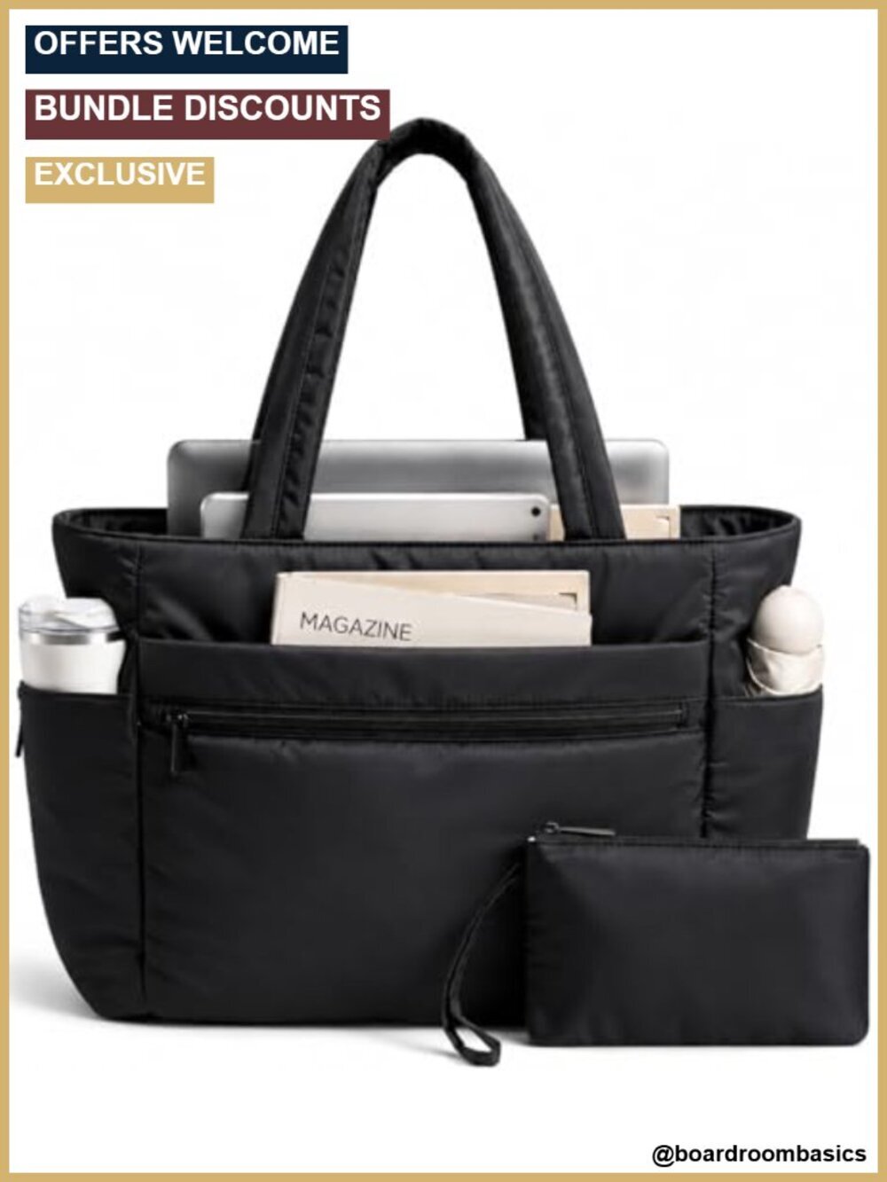 Puffer Tote Bag with Laptop Compartment & Cup Holder